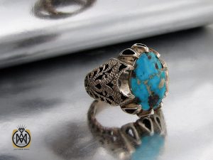 00 انگشتر فیروزه نیشابوری مردانه دست ساز - کد 8886 - تصویر 6