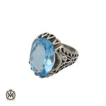 انگشتر توپاز آبی مردانه درشت و خوش رنگ - کد 10038