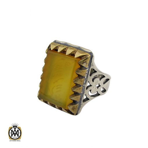 1 انگشتر عقیق زرد با حکاکی شرف الشمس مردانه – کد 8827 - تصویر 1