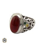 انگشتر عقیق یمن یاقوت و زمرد مردانه - کد 8871