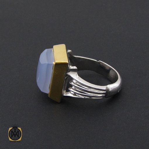 انگشتر عقیق کبود یمن تراش دست ساز مردانه - کد 8919 - تصویر 2