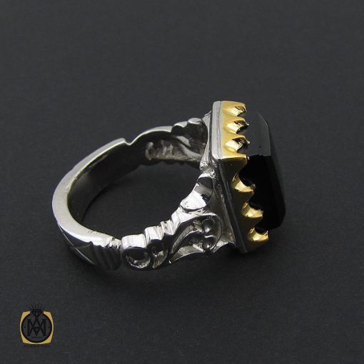 2 انگشتر عقیق سیاه یمن دست ساز مردانه - کد 8921 - تصویر 2