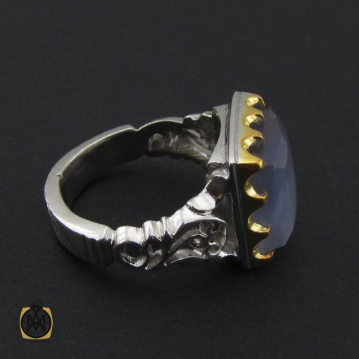 2 انگشتر عقیق کبود یمن تراش دست ساز مردانه - کد 8923 - تصویر 2