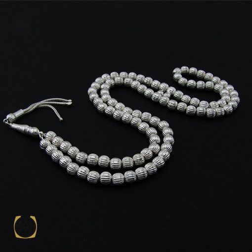 2 تسبیح نقره 101 دانه گرد شیار دار و ساده - کد 4130 - تصویر 2