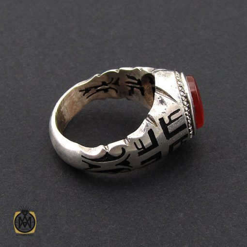 انگشتر عقیق یمن مردانه رکاب دست ساز طرح علی - کد 8986 - تصویر 2