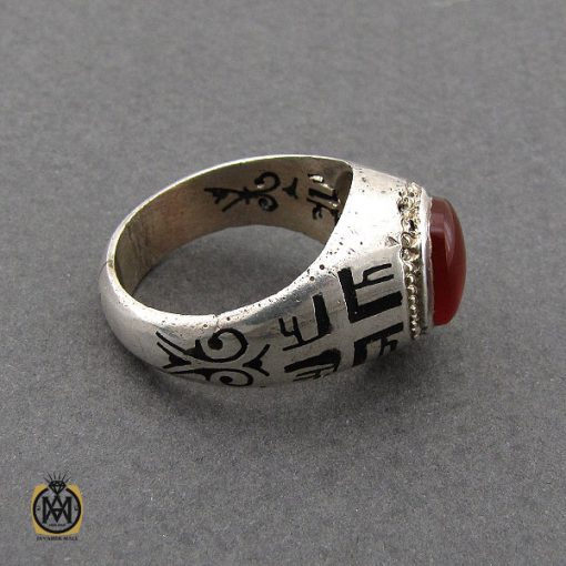 انگشتر عقیق یمن مردانه رکاب دست ساز طرح علی - کد 8990 - تصویر 2