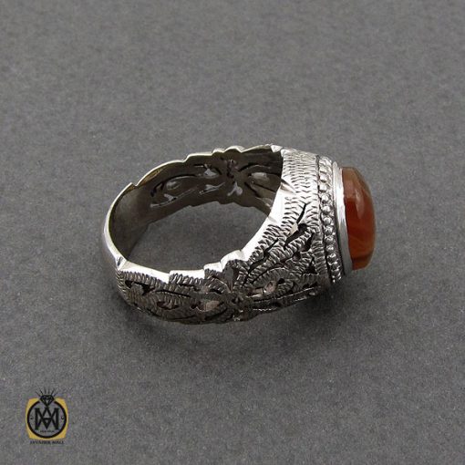 انگشتر عقیق یمن خوش نقش مردانه رکاب دست ساز - کد 10016 - تصویر 2