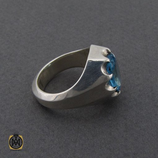 انگشتر توپاز آبی خوش رنگ مردانه - کد 10034 - تصویر 2