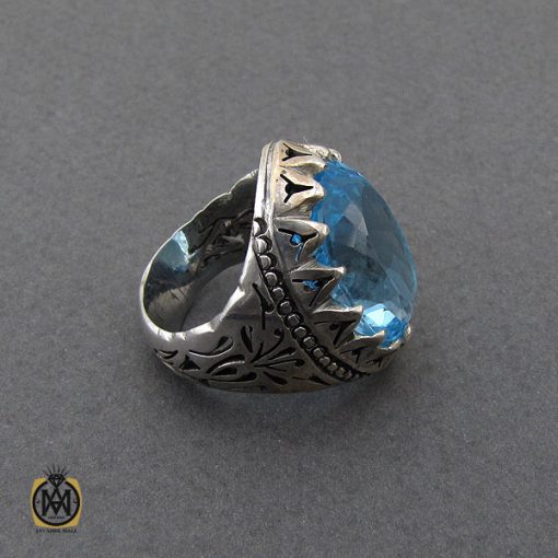 2 انگشتر توپاز آبی درشت و سلطنتی مردانه هنر دست استاد مغان - کد 10035 - تصویر 4