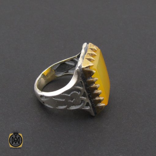 2 انگشتر عقیق زرد با حکاکی شرف الشمس مردانه – کد 8827 - تصویر 2