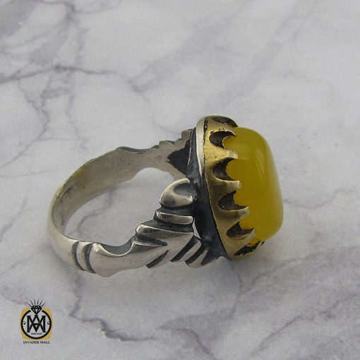انگشتر عقیق زرد با حکاکی شرف الشمس مردانه – کد 8829 - تصویر 2