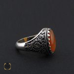 3 انگشتر عقیق یمن با حکاکی شرف الشمس مردانه - کد 8909 - تصویر 3