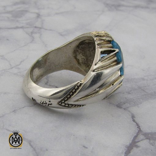 3 انگشتر توپاز آبی مردانه هنر دست استاد شرفیان – کد 8815 - تصویر 3