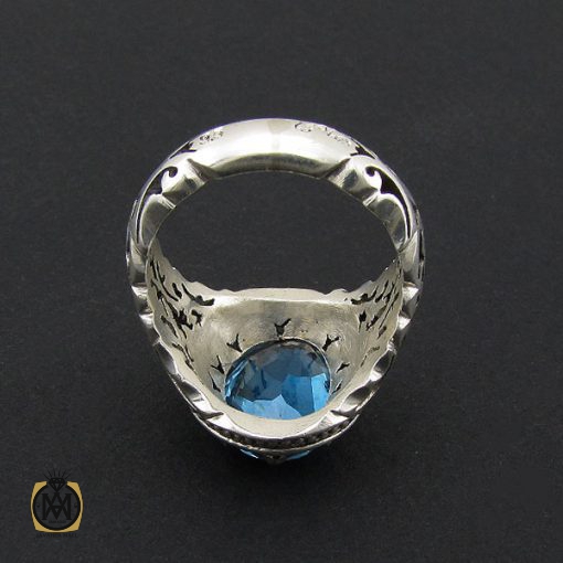 انگشتر توپاز آبی خوش رنگ  مردانه دست ساز - کد 8938 - تصویر 3