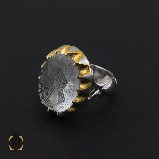انگشتردُر نجف مردانه با حکاکی چهارده معصوم دست ساز – کد 8823 - تصویر 3