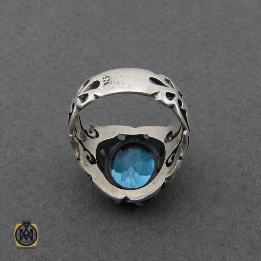 انگشتر توپاز آبی خوش رنگ مردانه - کد 10036 - تصویر 3