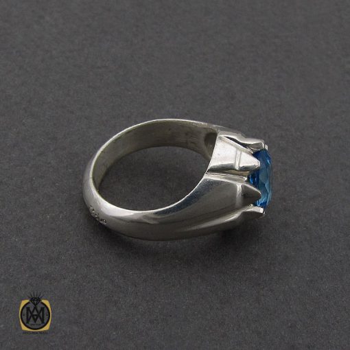 انگشتر توپاز آبی خوش رنگ مردانه دست ساز - کد 10039 - تصویر 3