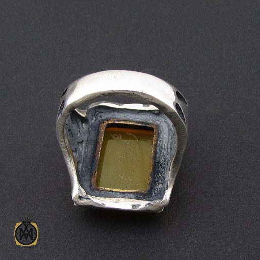3 انگشتر عقیق زرد با حکاکی شرف الشمس مردانه – کد 8827 - تصویر 3