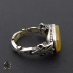 3 انگشتر عقیق زرد با حکاکی شرف الشمس مردانه - کد 8872 - تصویر 3