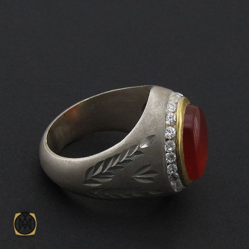 انگشتر عقیق یمن خوش رنگ مردانه دست ساز - کد 8877 - تصویر 3