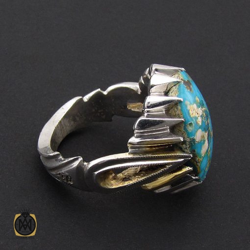 انگشتر فیروزه نیشابوری فاخر مردانه هنر دست استاد شرفیان - کد 8888 - تصویر 3