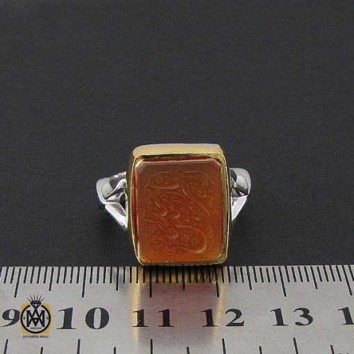 انگشتر عقیق یمن با حکاکی یا امیرالمومنین حیدر مدد دست ساز مردانه - کد 8916 - تصویر 4