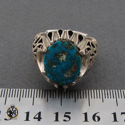 انگشتر فیروزه نیشابوری مردانه درشت دست ساز - کد 8967 - تصویر 4