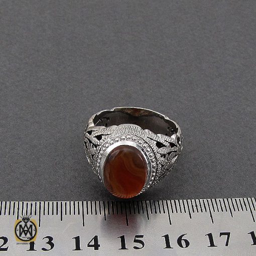 انگشتر عقیق یمن خوش نقش مردانه رکاب دست ساز - کد 10016 - تصویر 4