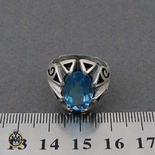 انگشتر توپاز آبی خوش رنگ مردانه - کد 10036 - تصویر 4