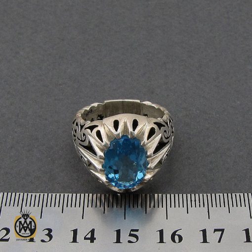 انگشتر توپاز آبی خوش رنگ مردانه دست ساز - کد 10037 - تصویر 4