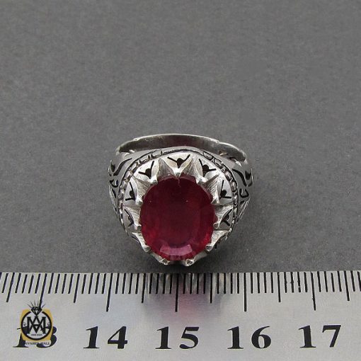 انگشتر یاقوت سرخ خوش رنگ مردانه هنر دست استاد مغان - کد 10048 - تصویر 4