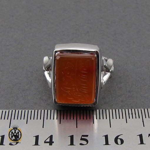 انگشتر عقیق یمن مردانه با حکاکی لا اله الا الله الملك الحق المبين - کد 10052 - تصویر 4