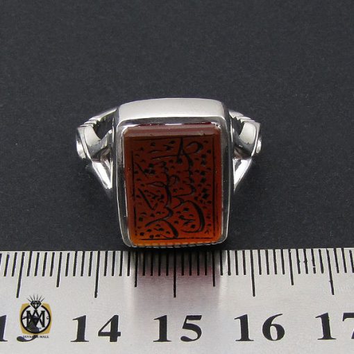 انگشتر عقیق خراسان مردانه با حکاکی یا حسین شهید - کد 10054 - تصویر 4