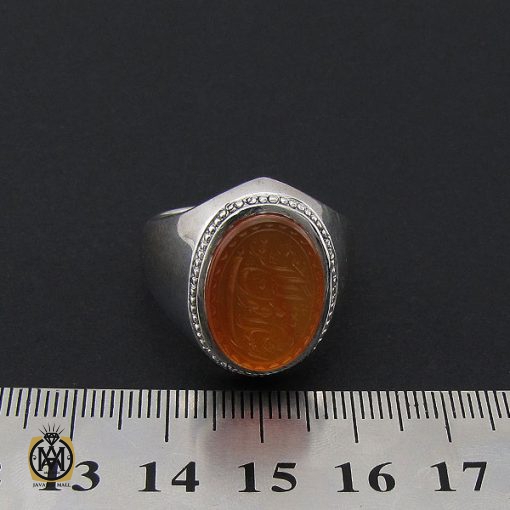 انگشتر عقیق یمن با حکاکی سلام قولا من رب رحيم مردانه  - کد 8857 - تصویر 4