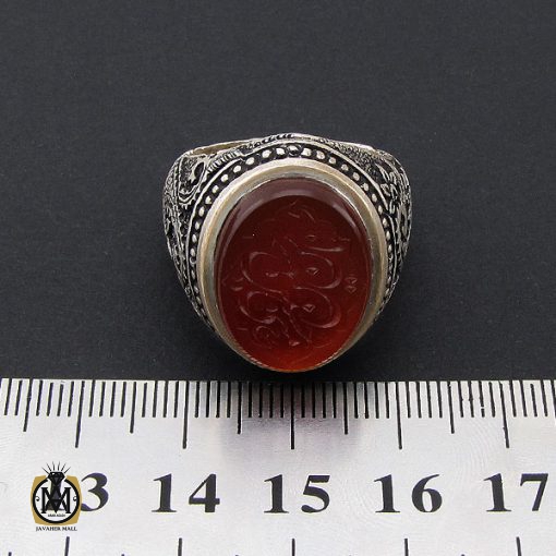 انگشتر عقیق یمن با حکاکی حسين منی و انا من حسين مردانه قلم زنی - کد 8863 - تصویر 4