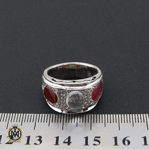 4 انگشتر عقیق یمن، دُر نجف و یاقوت سرخ مردانه دست ساز – کد 8806 - تصویر 4