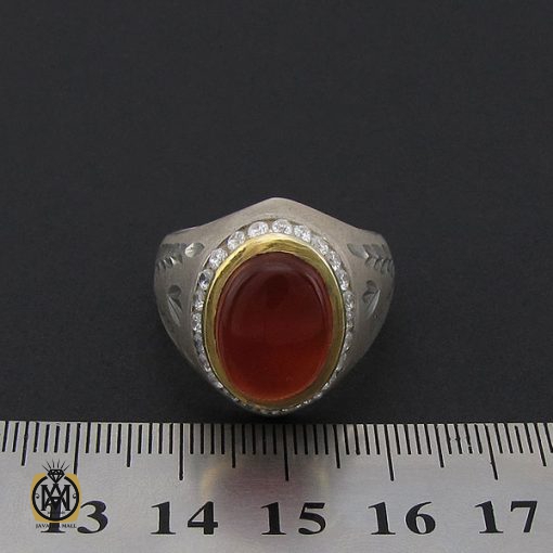 انگشتر عقیق یمن خوش رنگ مردانه دست ساز - کد 8877 - تصویر 4