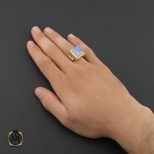 انگشتر عقیق کبود یمن تراش دست ساز مردانه - کد 8919 - تصویر 5