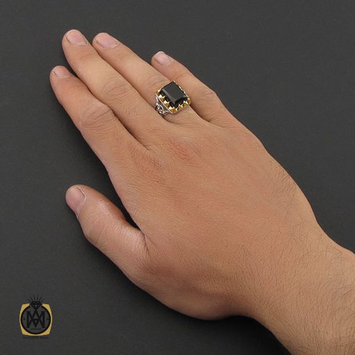 5 انگشتر عقیق سیاه یمن دست ساز مردانه - کد 8921 - تصویر 5