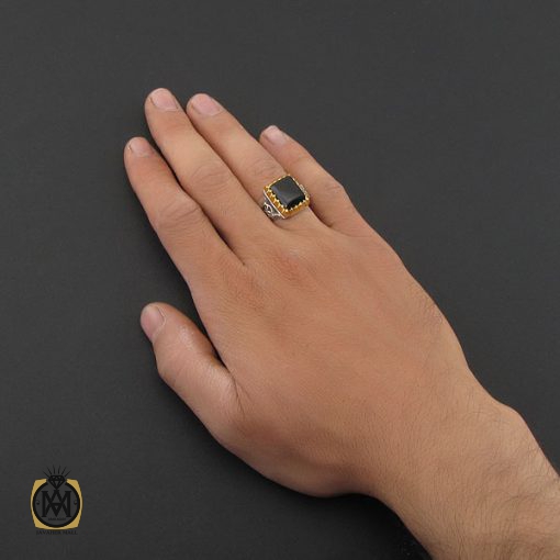انگشتر عقیق سیاه یمن دست ساز مردانه - کد 8922 - تصویر 5
