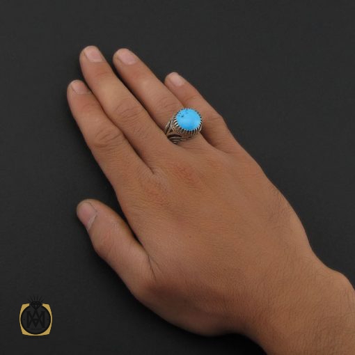 انگشتر فیروزه نیشابوری خوش طبع و فاخر مردانه – کد 8811 - تصویر 5