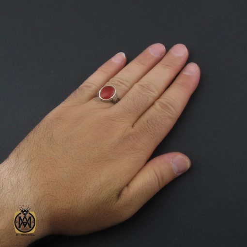 5 انگشتر عقیق یمن خوش رنگ مردانه دست ساز - کد 8934 - تصویر 5