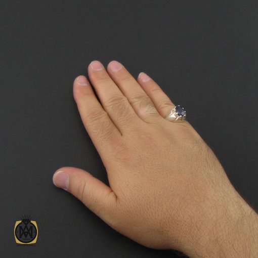 انگشتر یاقوت کبود مردانه دست ساز معدنی و خوش رنگ - کد 8948 - تصویر 5