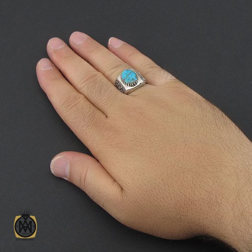 5 انگشتر فیروزه نیشابوری خوش رنگ مردانه - کد 8963 - تصویر 5