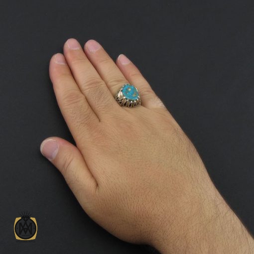 انگشتر فیروزه نیشابوری مردانه درشت دست ساز - کد 8967 - تصویر 5