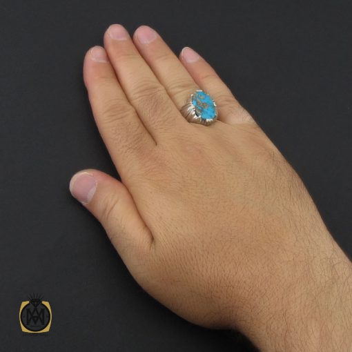 5 انگشتر فیروزه نیشابوری مردانه خوش طبع هنر دست استاد شرفیان - کد 8969 - تصویر 5