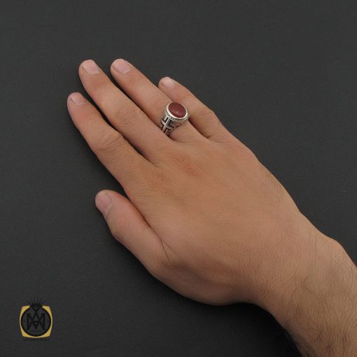 انگشتر عقیق یمن مردانه رکاب دست ساز طرح علی - کد 8986 - تصویر 5