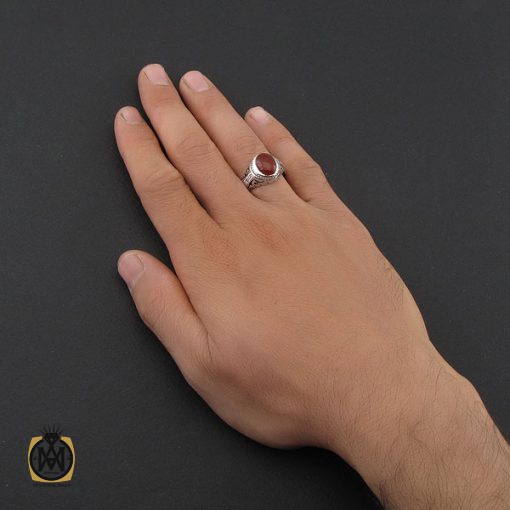 انگشتر عقیق یمن خوش رنگ مردانه رکاب دست ساز - کد 10022 - تصویر 5