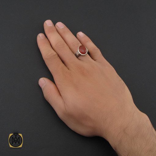 انگشتر عقیق یمن مردانه خوش رنگ رکاب دست ساز - کد 10028 - تصویر 5