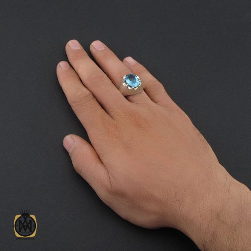 انگشتر توپاز آبی خوش رنگ مردانه - کد 10034 - تصویر 5